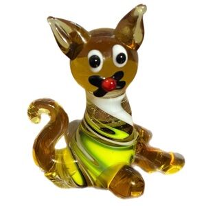 Murano Glass Art Cat Kitty Figurine Green/Yellow 1.5” Hand-Blown Collectible
